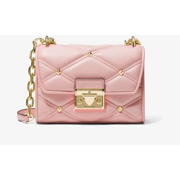 MICHAEL KORS Serena Small Quilted Faux Leather Crossbody Bag NWT Powder Blush - Picture 1 of 2